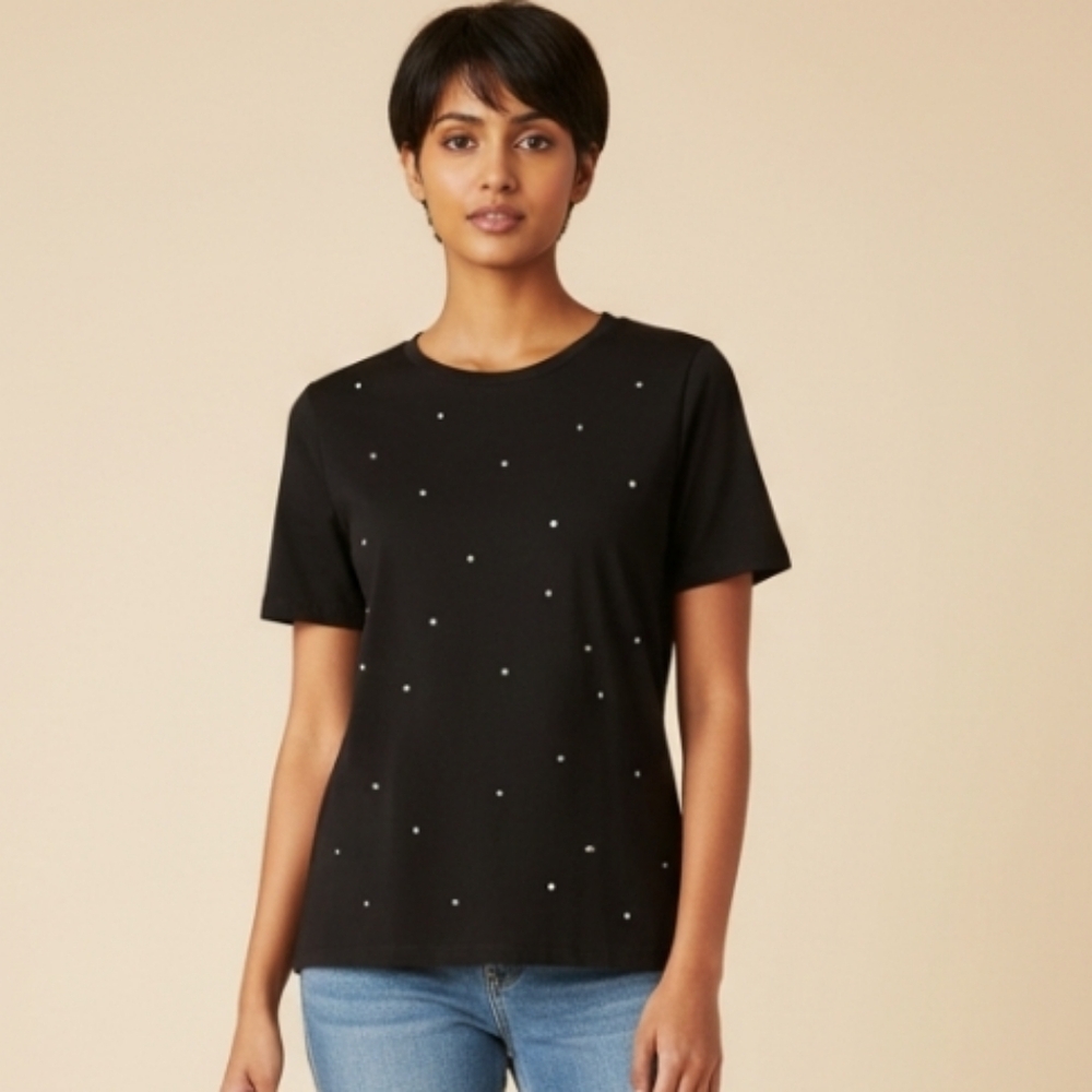 Avenue Women's Knit Top Black with Rhinestones Size 18/20
